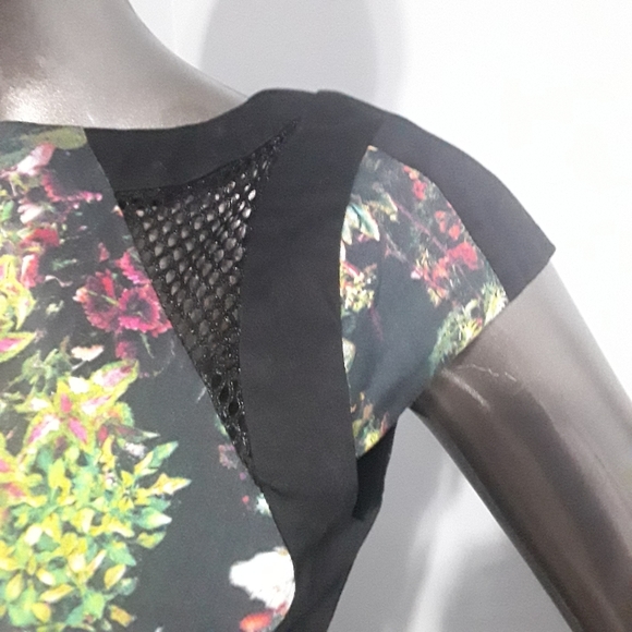 Mario Serrani Italian Floral & Black Midi  pencil Dress Sz 4 - Picture 5 of 10